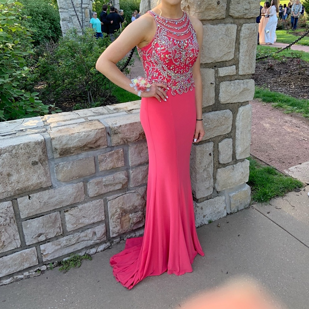 Long, formal, pink, prom dress